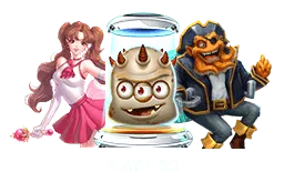 ไทล์ค่าย Play n GO เป็นภาพตัวการ์ตูนสามตัวยืนเรียงกัน