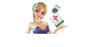 ไทล์เกมไพ่นกกระจอกเป็นภาพตัวการ์ตูนผู้หญิงถือไพ่นกกระจอก